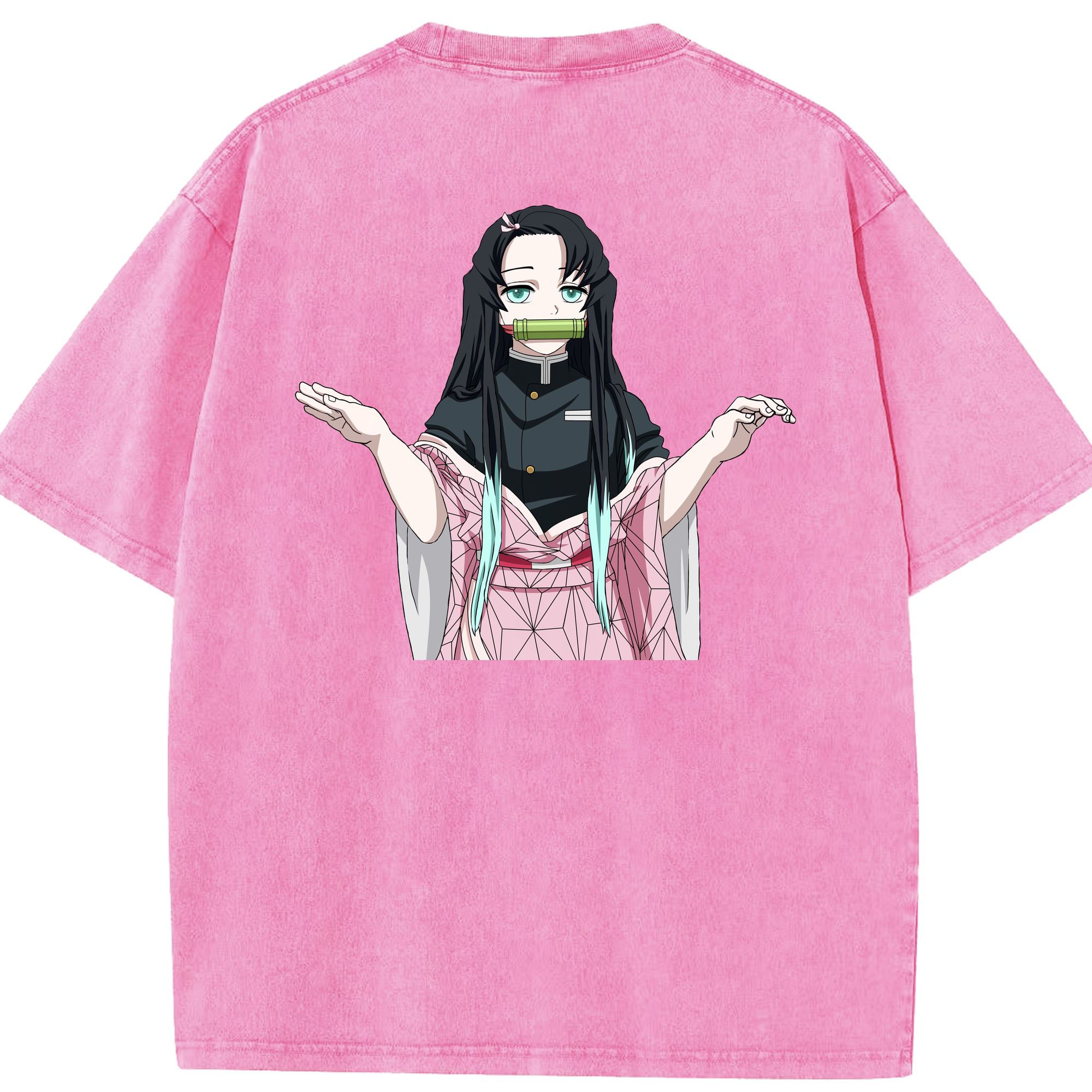 （画像用） 鬼滅の刃（きめつのやいば）竈門 禰󠄀豆子／かまど ねずこ Kamado Nezuko 綿100% ヴィンテージ風 半袖Tシャツ（背面プリント）